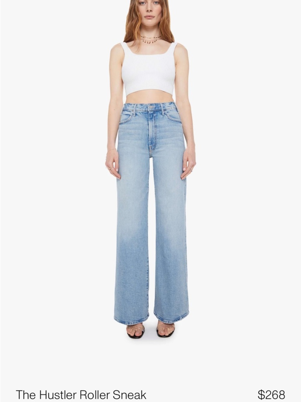 NWT MOTHER Hustler Roller Sneak in I Confess Blue Flare Wide-Leg Jeans 28